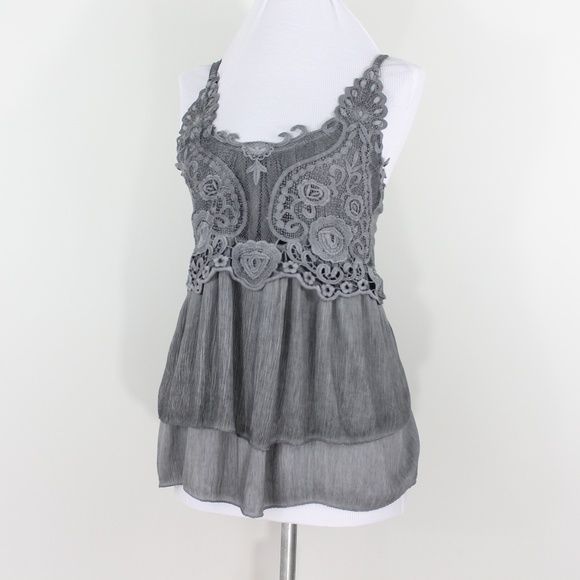 The Shepherd's Knot Tops - SOLS Italian Sleeveless Lace Layered Top Gray